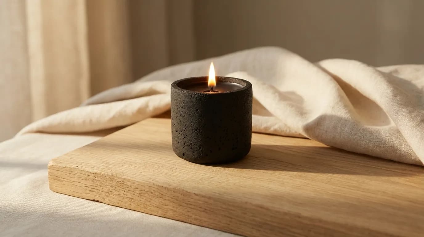 Black candle flame in dark setting