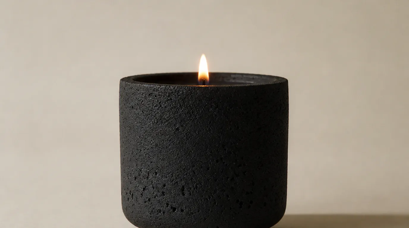 Close-up of a steady candle flame with a warm glow against a dark background