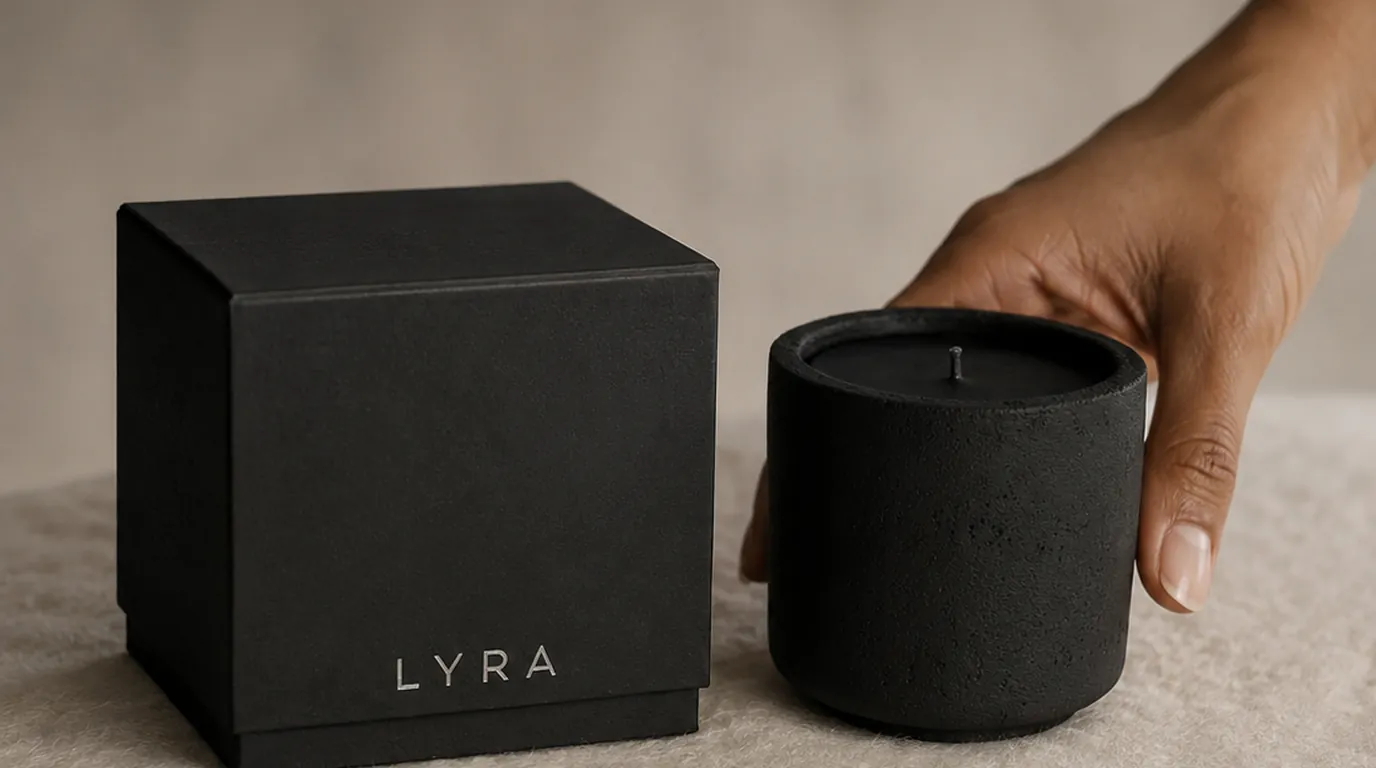 Elegantly wrapped gifts with dark paper and minimal styling