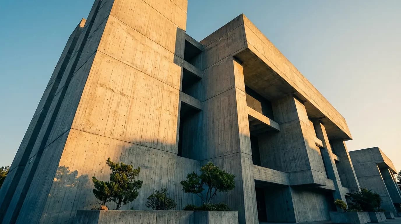 Raw concrete architectural wall with natural light and shadow