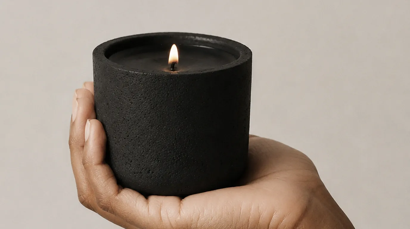 Candle flame glowing softly in a dim evening room
