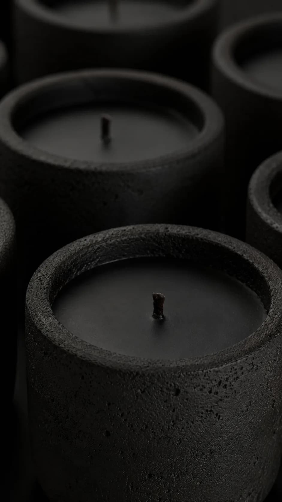 a batch of andromeda candles in black concrete vessels