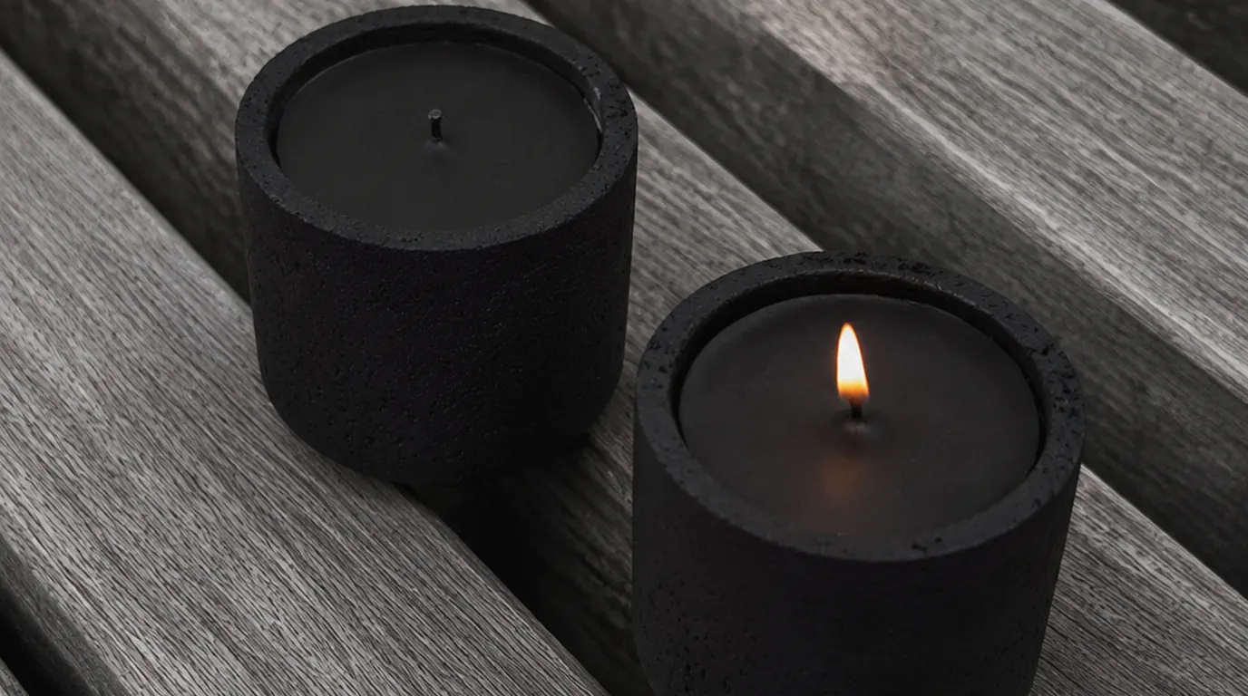 Warm candlelit scene on a wooden surface in a quiet evening setting