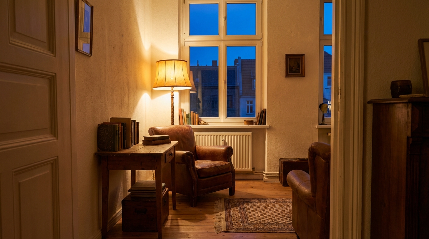 Warm candlelit scene on a wooden surface in a quiet evening setting