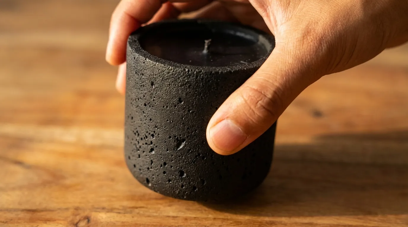 Close-up of a candle with a glowing flame casting warm light